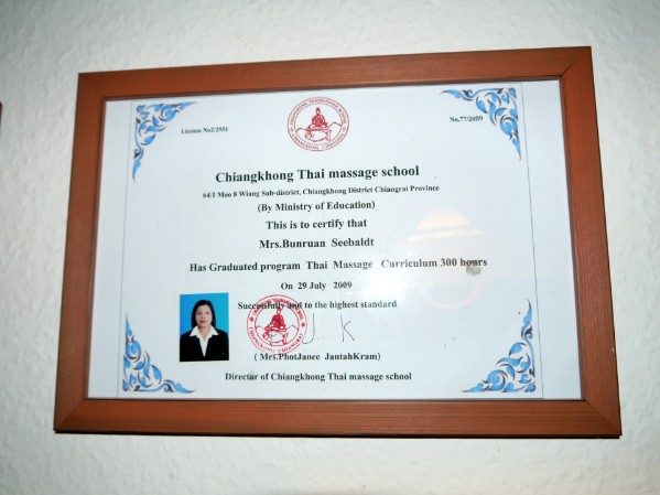 Zertifikat Zertifizierte Thaimassage